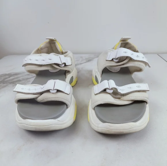 Pierre Cardin White Gray Yellow Chunky Platform Sporty Ankle Strap Sandals, 8.5 - Picture 4 of 9
